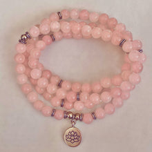 Load image into Gallery viewer, Natural ROSE QUARTZ Mala 108 Beads. Healing crystals. Heart chakra. Reiki healing. Heart chakra meditation beads. Rose Quartz bracelet
